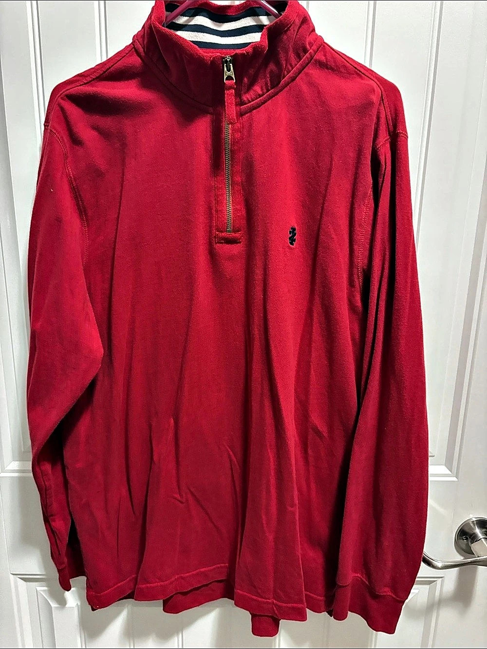 IZOD Men’s Medium Red 100% Cotton Quarter Zip Pullover Embroidered Logo